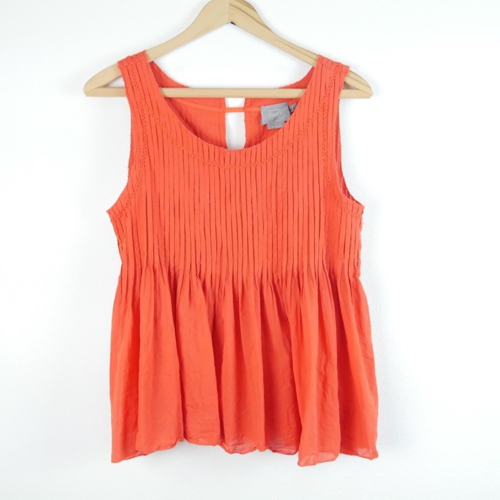 Vanessa Virginia Anthropologie Orange Pintuck Cotton Cottagecore Dainty top 8